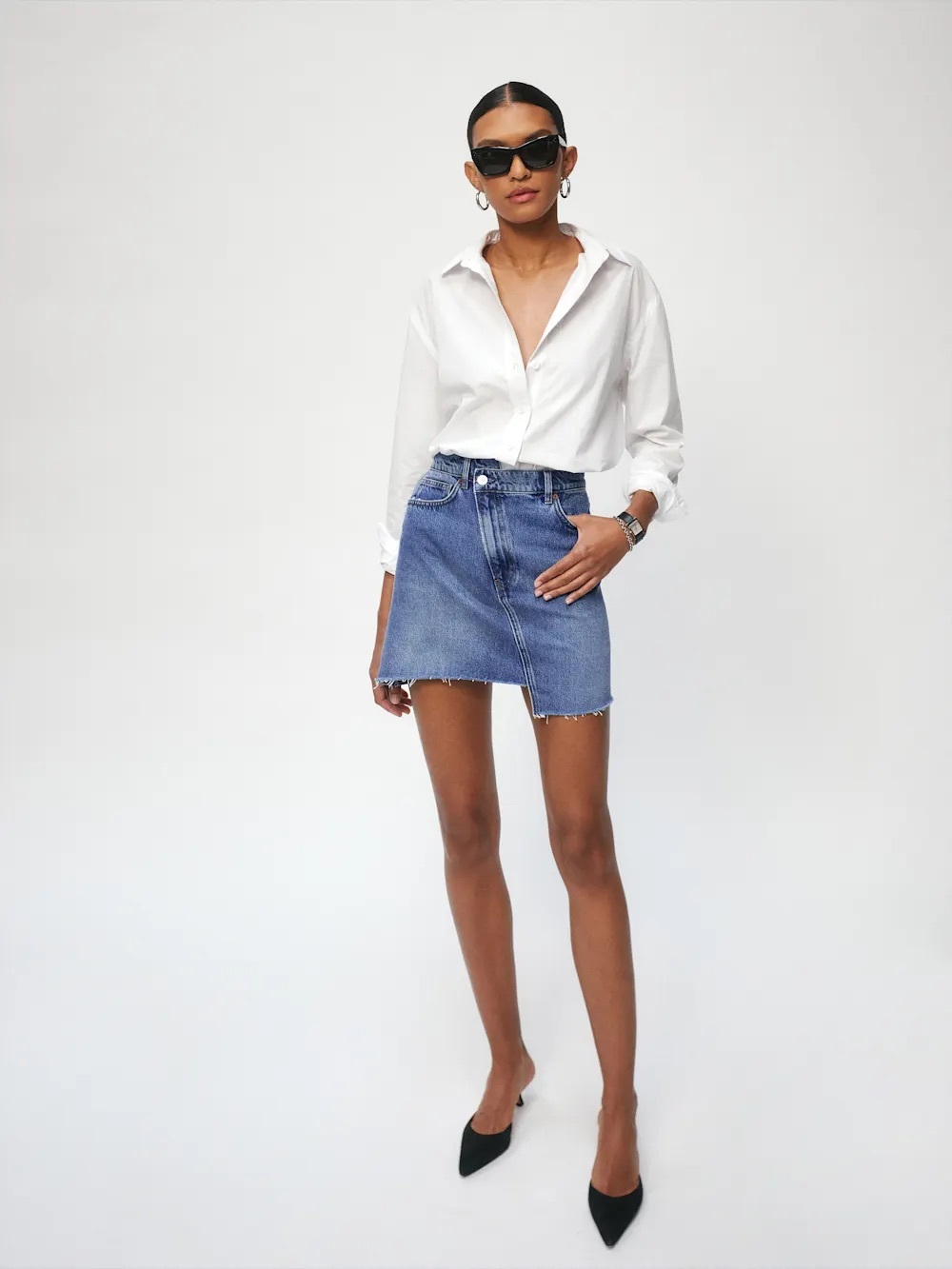 Reformation Ellie Asymmetric Denim Mini Skirt Blue Size 27
